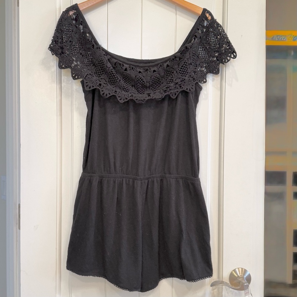 π 6/$60 Jessica Simpson Onesie Pockets Off Shoulder Black Lace Trim Size XL - Picture 2 of 8